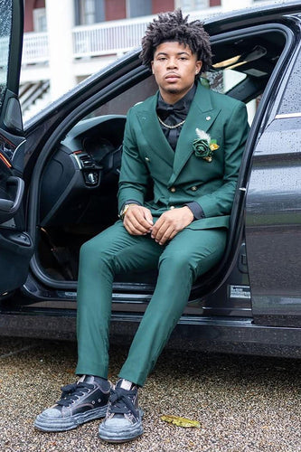 Peaked Lapel Dark Green 2 Pieces Prom Suits