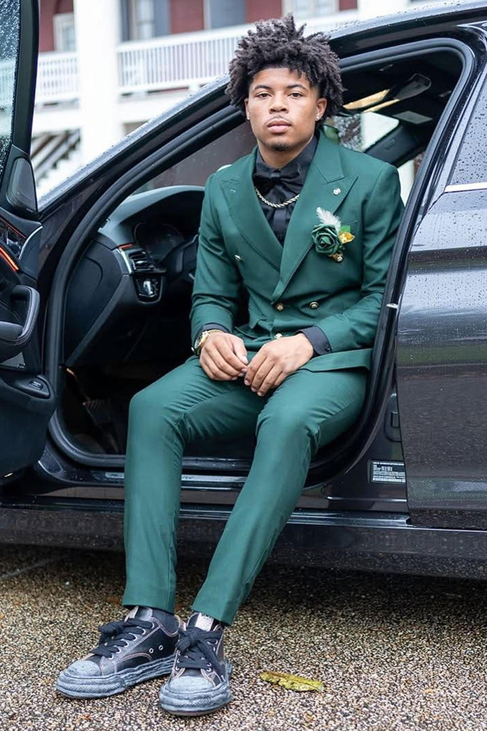Peaked Lapel Dark Green 2 Pieces Prom Suits