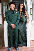 Load image into Gallery viewer, Peaked Lapel Dark Green 2 Pieces Prom Suits