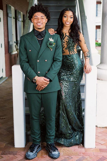 Peaked Lapel Dark Green 2 Pieces Prom Suits