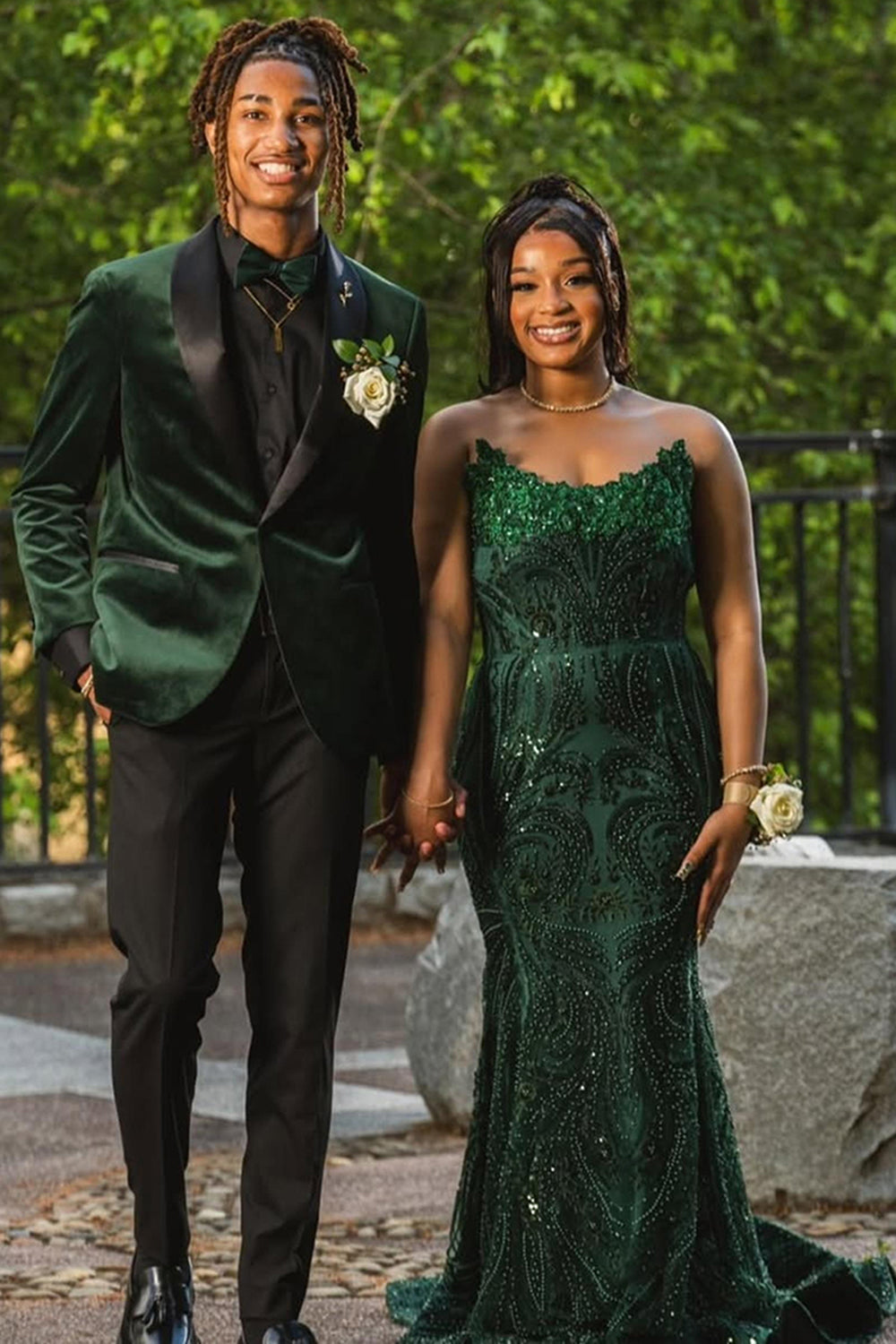 Shawl Lapel Dark Green Velvet 2 Pieces Prom Suits