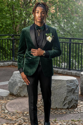 Shawl Lapel Dark Green Velvet 2 Pieces Prom Suits