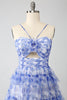 Load image into Gallery viewer, Blue Printed A Line Tiered Hollow-out Long Prom Dress