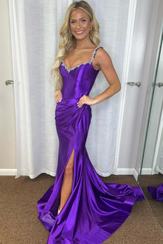 Mermaid Purple Off the Shoulder Prom Dress with Slit