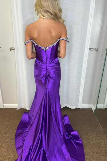 Mermaid Purple Off the Shoulder Prom Dress with Slit