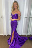 Load image into Gallery viewer, Mermaid Purple Off the Shoulder Prom Dress with Slit