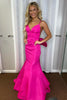 Load image into Gallery viewer, Hot Pink Bowknot Mermaid Spaghetti Straps Long Prom Dress