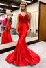 Load image into Gallery viewer, Navy Mermaid Appliques Long Prom Dress with Slit
