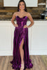 Load image into Gallery viewer, Sparkly Strapless Green A Line Pleated Prom Dress with slit