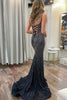 Load image into Gallery viewer, Black Mermaid Sequin Sparkly Spaghetti Straps Prom Dress with Slit