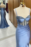 Load image into Gallery viewer, Spaghetti Straps Sparkly Corset Mermaid Prom Dress with Slit