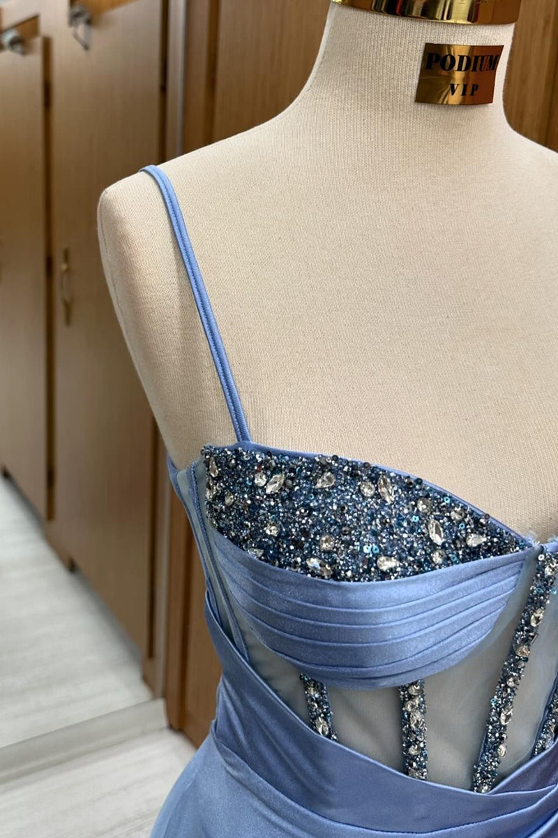 Load image into Gallery viewer, Spaghetti Straps Sparkly Corset Mermaid Prom Dress with Slit