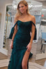 Load image into Gallery viewer, Dark Green Appliques Off the Shoulder Prom Dress with Slit