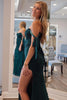 Load image into Gallery viewer, Dark Green Appliques Off the Shoulder Prom Dress with Slit