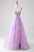 Load image into Gallery viewer, Lavender Printed Strapless Corset Prom Dress with Beading
