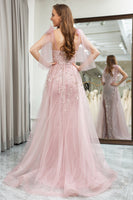 Load image into Gallery viewer, Light Pink Mermaid Spaghetti Straps Beaded Long Prom Dress with Slit