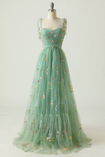 Champagne Embroidery Long Prom Dress