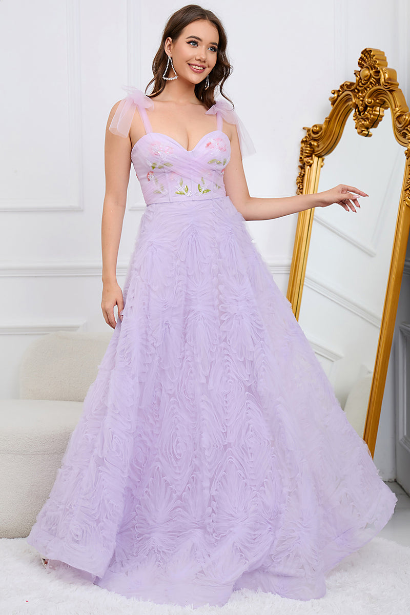 Load image into Gallery viewer, Purple A Line Tulle Princess Prom Dress With Embroidery