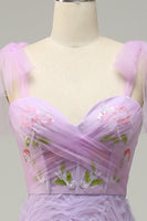 Load image into Gallery viewer, Purple A Line Tulle Princess Prom Dress With Embroidery
