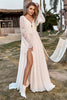 Load image into Gallery viewer, Ivory Lace Chiffon Trumpet Sleeve Boho Wedding Dress