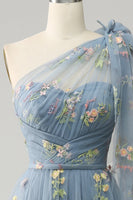 Load image into Gallery viewer, Green A-Line One Shoulder Prom Dress With Embroidery