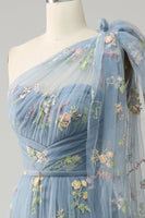 Load image into Gallery viewer, Green A-Line One Shoulder Prom Dress With Embroidery