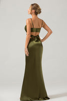 Load image into Gallery viewer, Olive Sheath Spaghetti Straps Cut Out Long Bridesmaid Dress with Slit