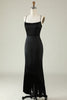 Load image into Gallery viewer, Black Spaghetti Straps Satin Prom Dress with Fringes