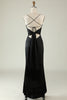 Load image into Gallery viewer, Black Spaghetti Straps Satin Prom Dress with Fringes