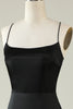 Load image into Gallery viewer, Black Spaghetti Straps Satin Prom Dress with Fringes