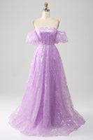 Load image into Gallery viewer, Lilac A Line Convertible Off The Shoulder Long Corset Prom Dress