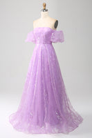 Load image into Gallery viewer, Lilac A Line Convertible Off The Shoulder Long Corset Prom Dress