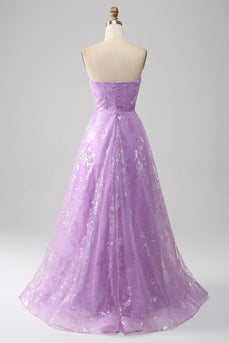 Lilac A Line Convertible Off The Shoulder Long Corset Prom Dress