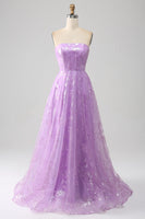 Load image into Gallery viewer, Lilac A Line Convertible Off The Shoulder Long Corset Prom Dress