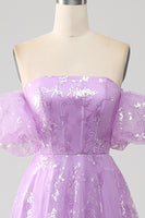 Load image into Gallery viewer, Lilac A Line Convertible Off The Shoulder Long Corset Prom Dress