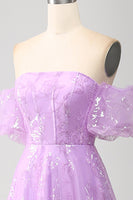 Load image into Gallery viewer, Lilac A Line Convertible Off The Shoulder Long Corset Prom Dress