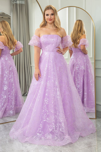 Lilac A Line Strapless Long Corset Prom Dress