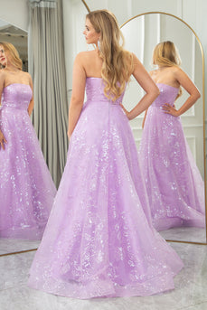 Lilac A Line Strapless Long Corset Prom Dress