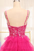 Load image into Gallery viewer, Fuchsia Spaghetti Straps A-Line Tulle Beaded Prom Dress With Slit