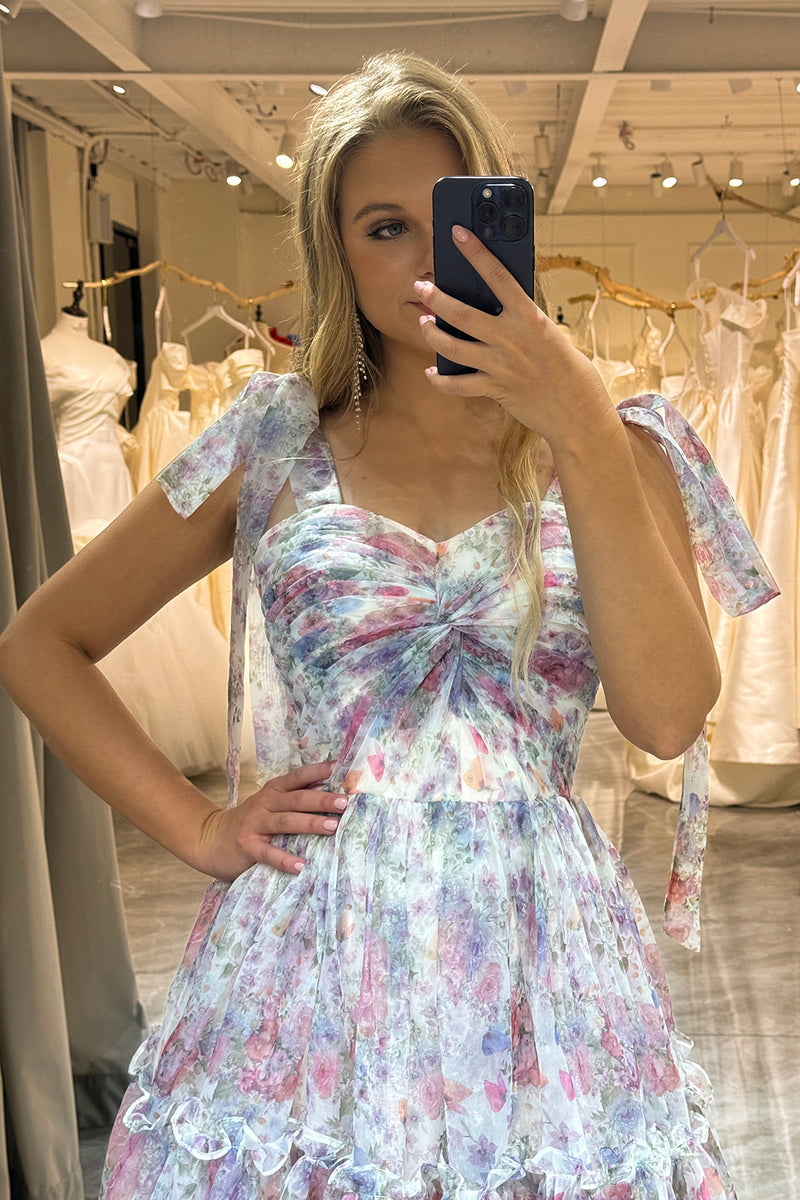 Load image into Gallery viewer, A Line Pink Print Adjustable Straps Long Prom Dress