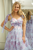 Load image into Gallery viewer, A Line Floral Print Adjustable Straps Long Prom Dress