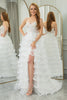 Load image into Gallery viewer, Light Blue A-line Spaghetti Straps Tulle Tiered Corset Prom Dress with Slit