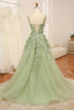 Load image into Gallery viewer, Green Spaghetti Straps A-Line Tulle Prom Dress With Appliques