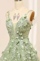 Load image into Gallery viewer, Green Spaghetti Straps A-Line Tulle Prom Dress With Appliques