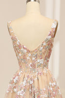 Load image into Gallery viewer, Champagne Spaghetti Straps A-Line Beaded Corset Prom Dress