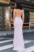 Load image into Gallery viewer, Mermaid Sparkly Pink Prom Dress with Slit