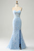 Load image into Gallery viewer, Light Blue Mermaid Strapless Corset Long Prom Dress with Slit