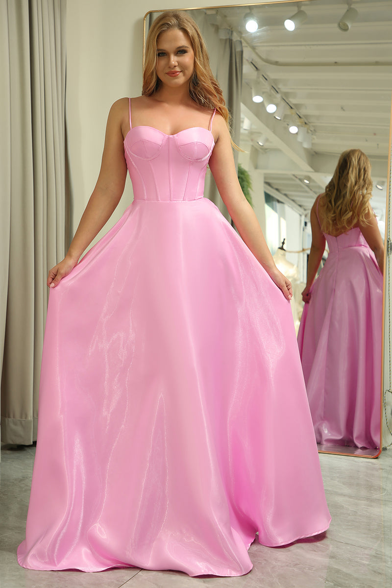 Load image into Gallery viewer, A Line Spaghetti Straps Pink Long Corset Prom Dress