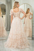 Load image into Gallery viewer, Champagne Printed A-line Square Neck Long Prom Dress