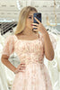 Load image into Gallery viewer, Champagne Printed A-line Square Neck Long Prom Dress